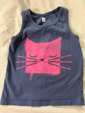 Kids Tea Collection Navy Tank Top with Pink Cat Graphic size 3